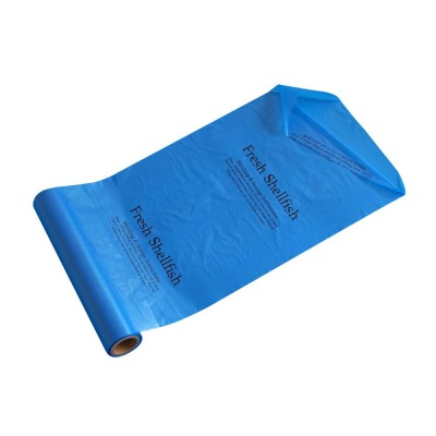 Customized Food Grade Blue Printed Plastic Seafood Perforated Bag on roll